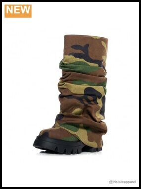 Women's Slouchy Fold Over Combat Boots Platform Mid Calf